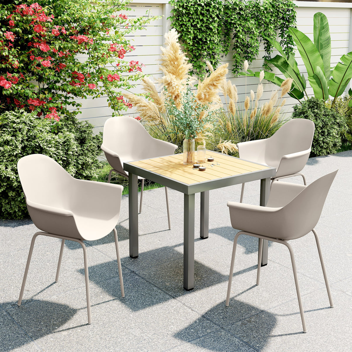 Set of 4 garden chairs, outdoor chairs, garden chair, modern design, 59 cm x 55 cm x 84 cm, grey (2)