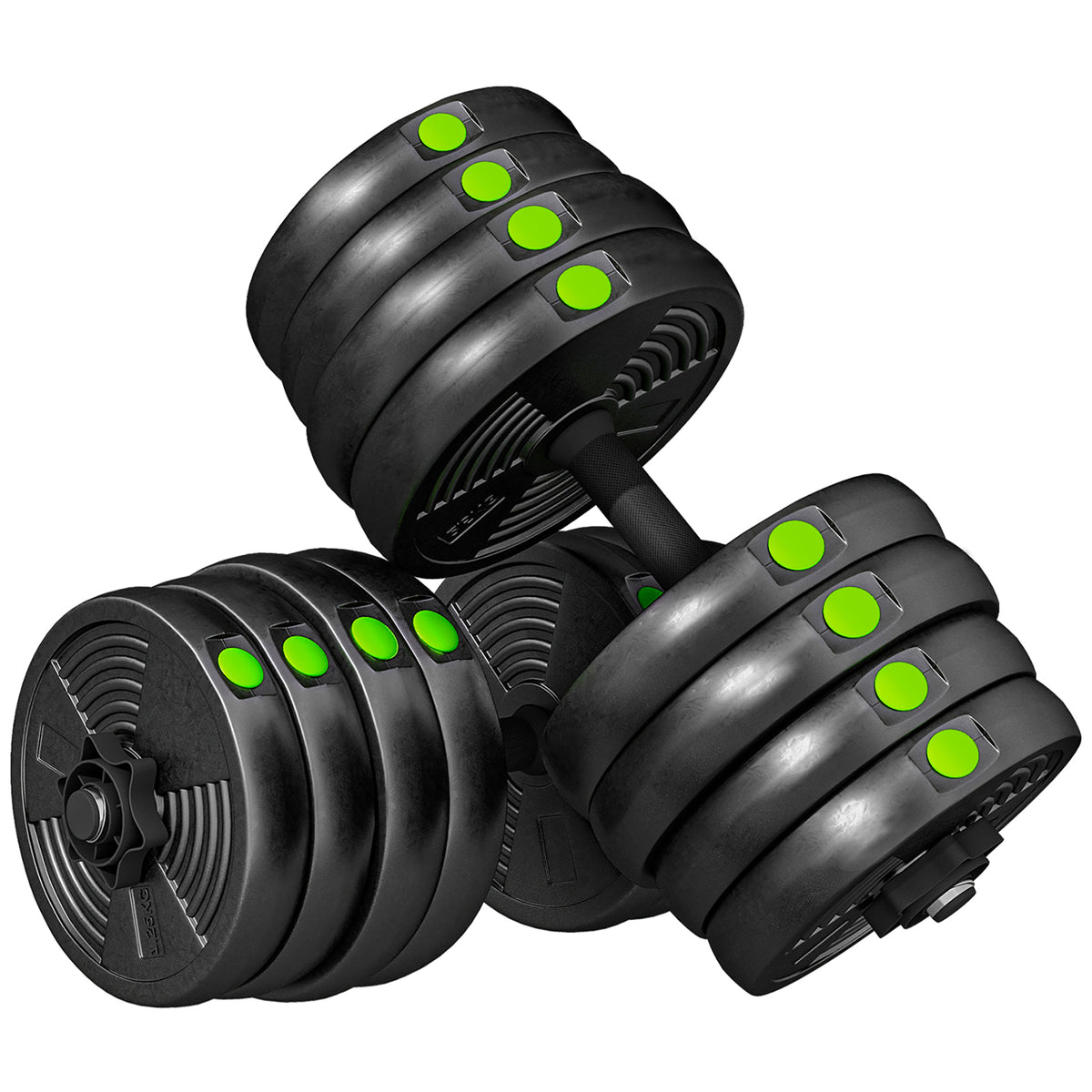2-in-1 dumbbell set, barbell & dumbbell, 30 kg, non-slip, floor-friendly, black/green