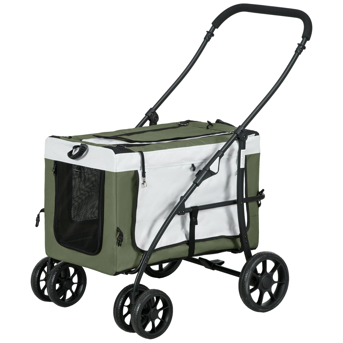 Dog stroller pet buggy dog carriage, foldable, detachable basket, 81 x 58 x 97.5 cm, black+dark green+white