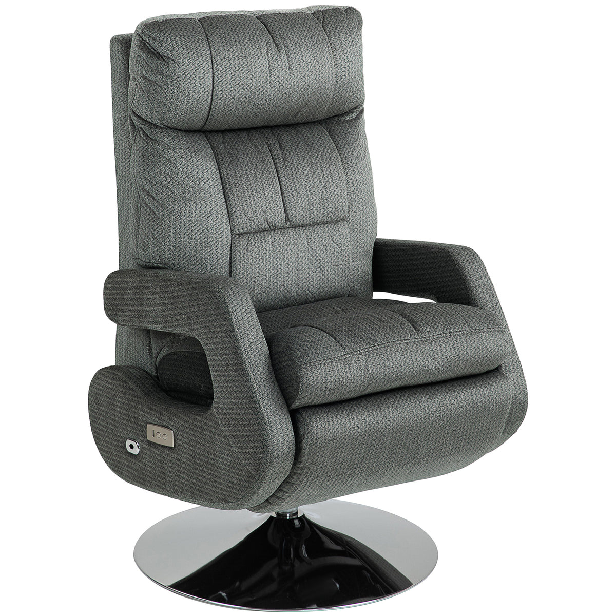 Recliner chair, electric upholstered armchair with USB port and footrest, velvet look, swivel, adjustable, grey