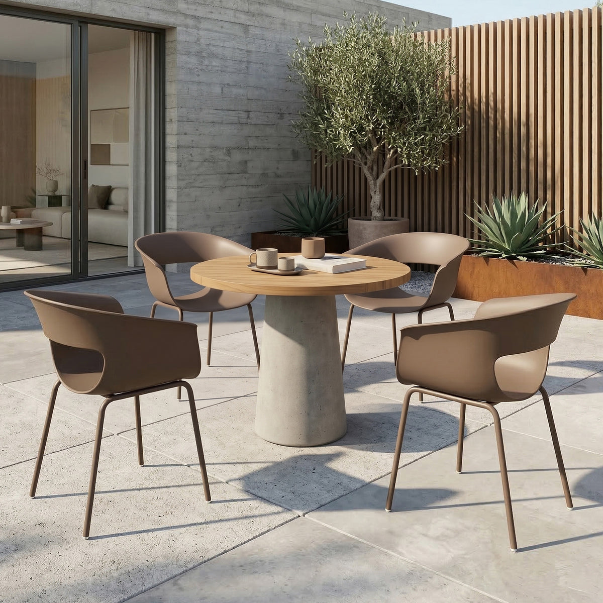 Set of 4 Ergonomic Garden Chairs, Balcony Chairs with Cut-out Design, Armrests, Weatherproof, Rust-resistant (2)