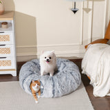 Cat tunnel, plush fabric, cushion, foldable, metal frame, cat cave, light gray (10)