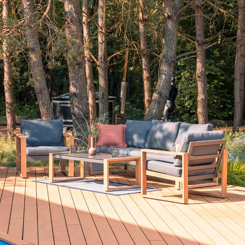 Gartenmöbelset DUISBURG Sofa Sessel Tisch ANTHRAZIT / BRAUN – Produktabbildung 2
