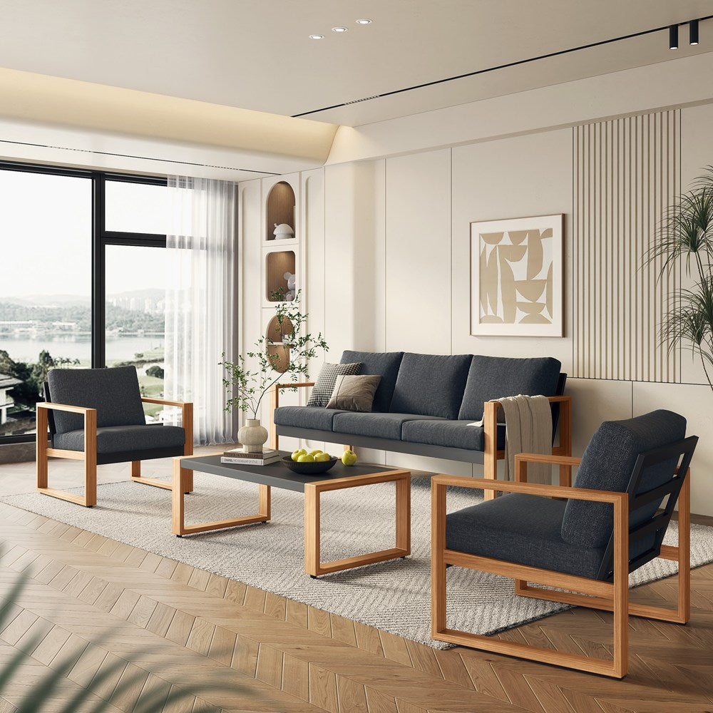 Gartenmöbelset DUISBURG Sofa Sessel Tisch ANTHRAZIT / BRAUN – Produktabbildung 6