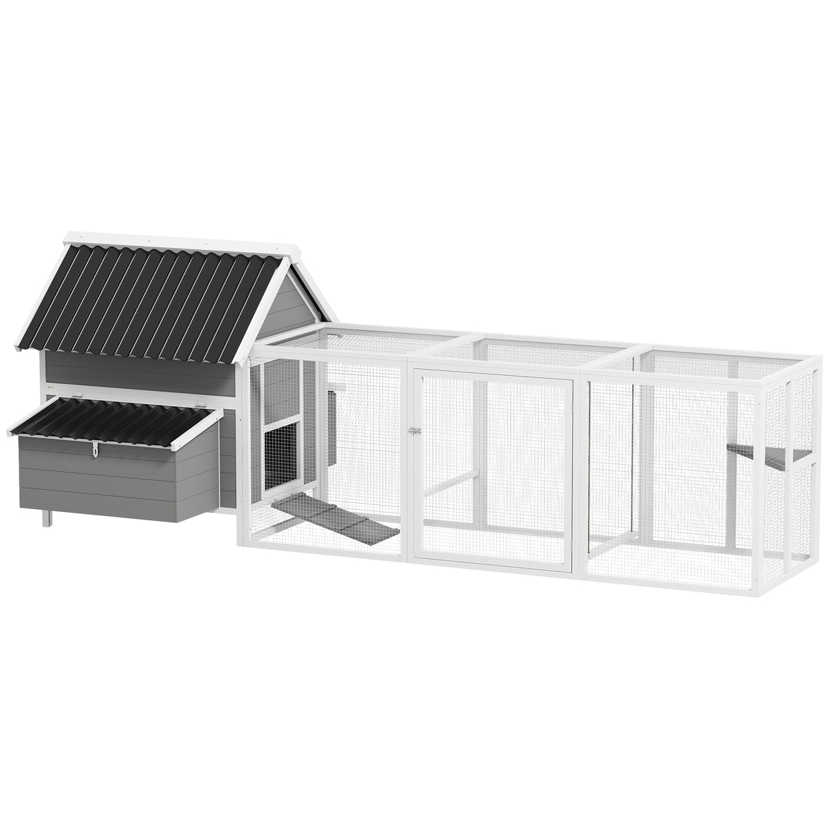 Large chicken coop for 7-10 chickens, perches, swing, window, nesting boxes, wire mesh, gray