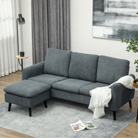 Corner sofa, 3-seater sofa with ottoman, fabric upholstery, L-shaped couch set, dark gray (10)