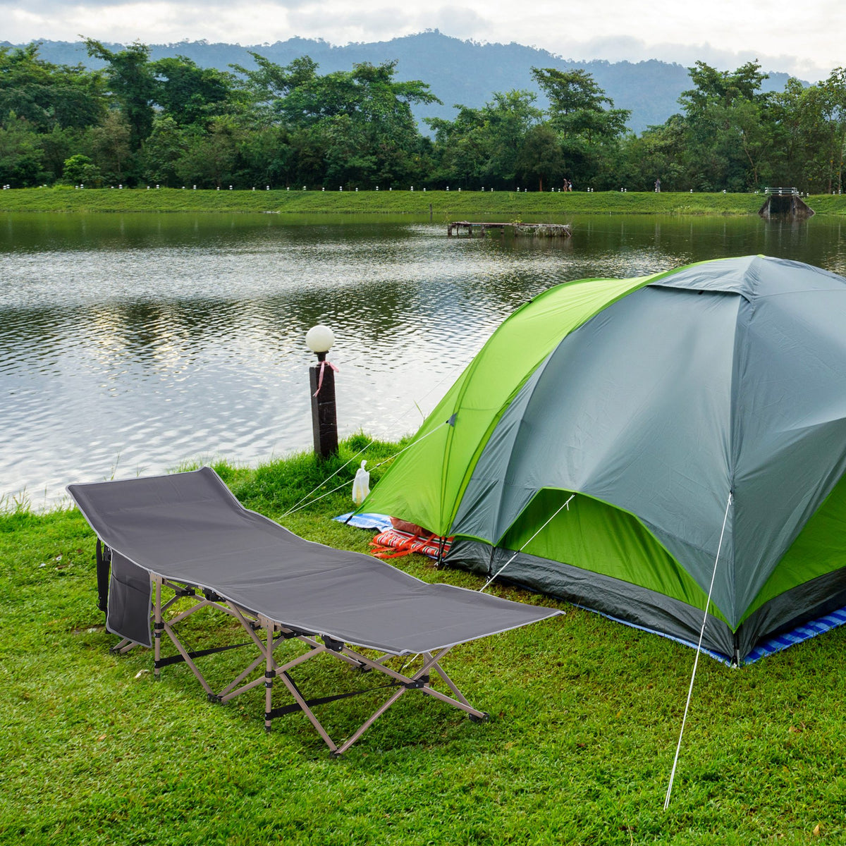 Folding camping cot, foldable, weather-resistant, incl. carrying bag, 190 x 68 x 52 cm, gray (2)