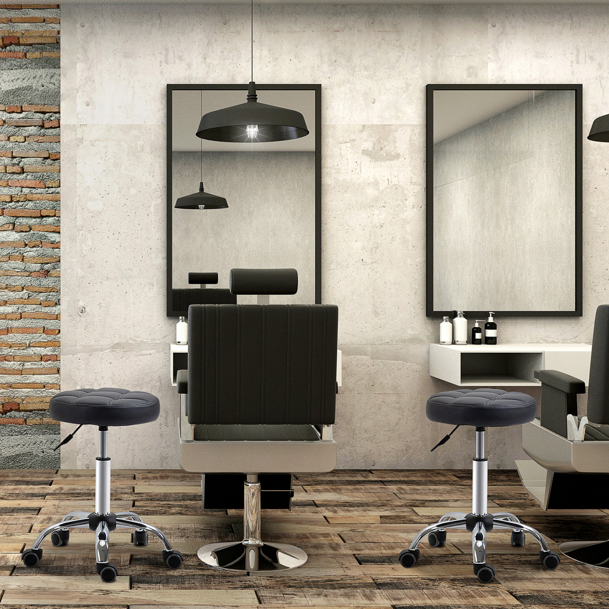 Set of 2 rolling stools, height-adjustable, swivel stool 48-63 cm, work stool 360° rotatable, office stool for (2)