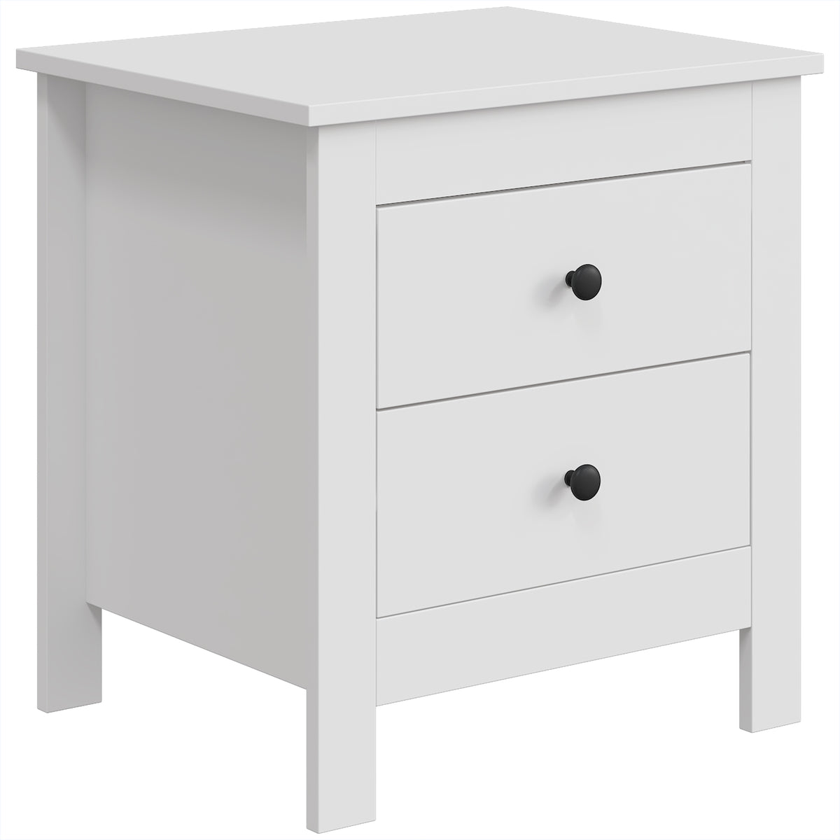 Modern nightstand with 2 drawers, side table with foot pads for the bedroom, white