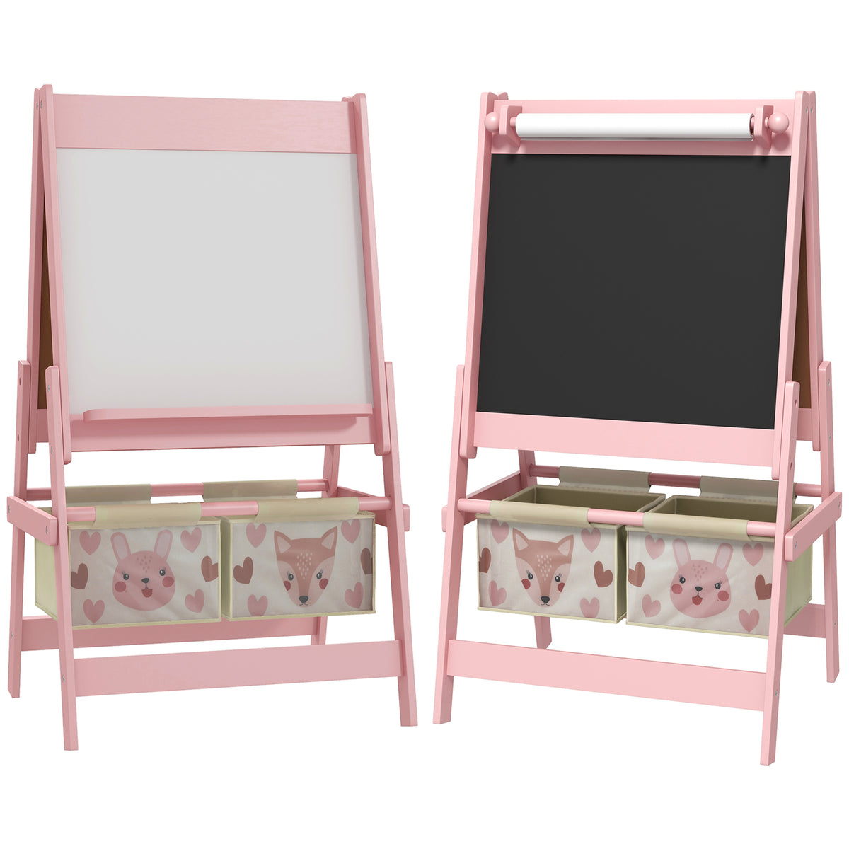 3-in-1 children's easel with paper roll, chalkboard, whiteboard, storage baskets, 54 x 46.5 x 93 cm, pink