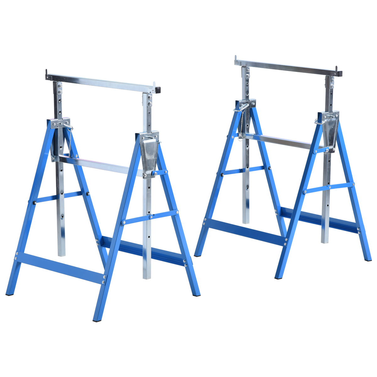 Set of 2 Sawhorses, load capacity up to 200 kg, foldable, height-adjustable 80-130 cm, steel trestle, support