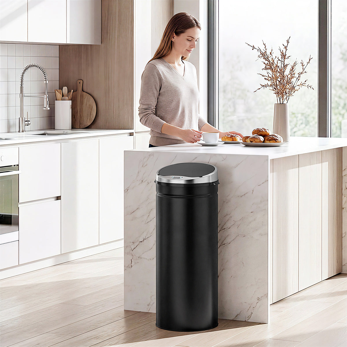 50L Sensor Trash Can, Automatic Waste Bin, Stainless Steel Kitchen Bin with Infrared Sensor, for Kitchen, Dining (2)