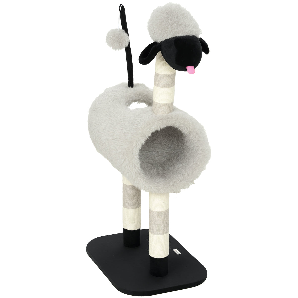 Sheep-design cat tree, with scratching posts, tunnel and toy, 98 cm, light grey