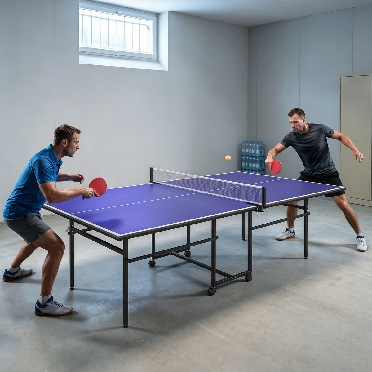 Table tennis table, foldable, mobile, 2 rackets, 3 balls, metal frame, 274x152.5x76 cm, blue (2)