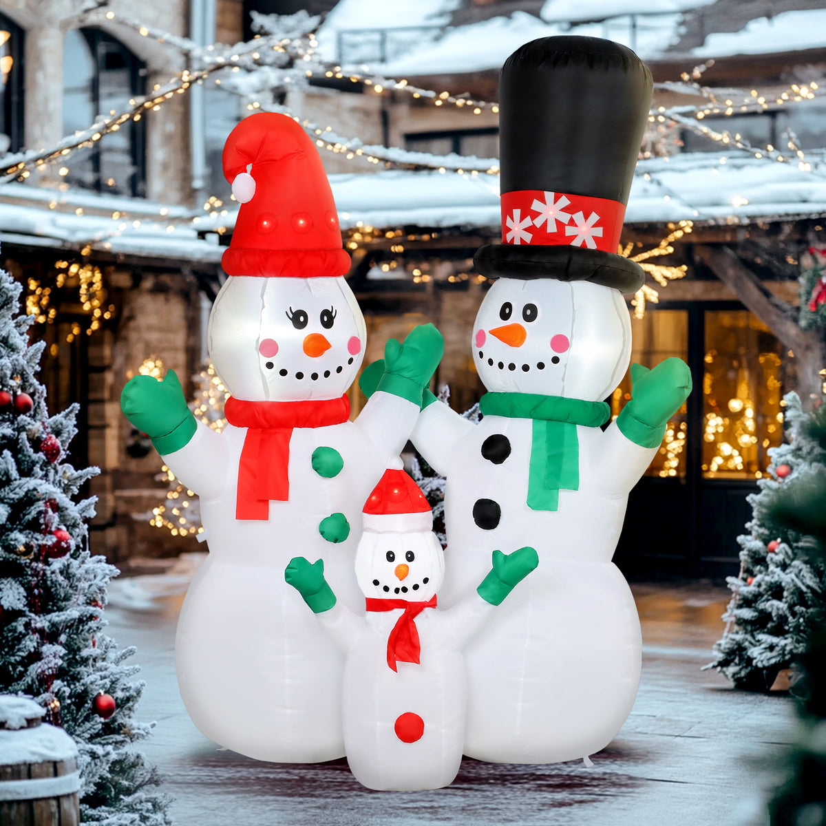 Inflatable snowman family, 1.8 m Christmas decoration with LED lighting for indoor and outdoor use (2)
