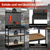 Workbench 80 x 40.5 x 155 cm tool bench with pegboard, hooks, drawer, 2 shelves for workshop black (6)