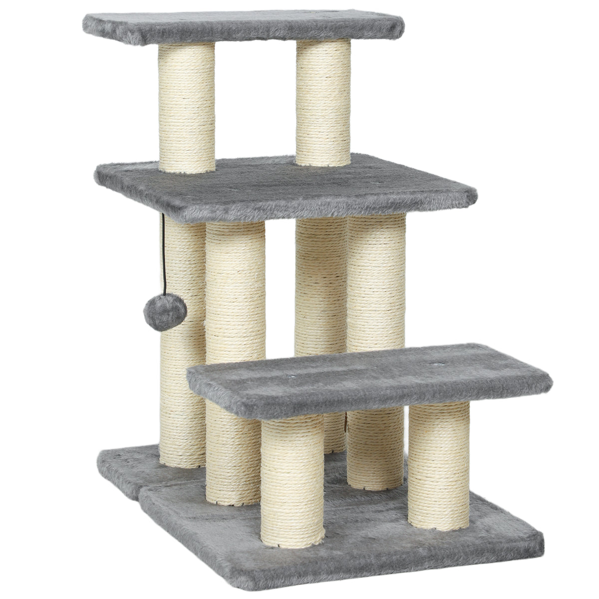 Dog stairs 3 steps 54 cm high pet stairs for small dogs cat stairs with sisal scratching posts, play ball