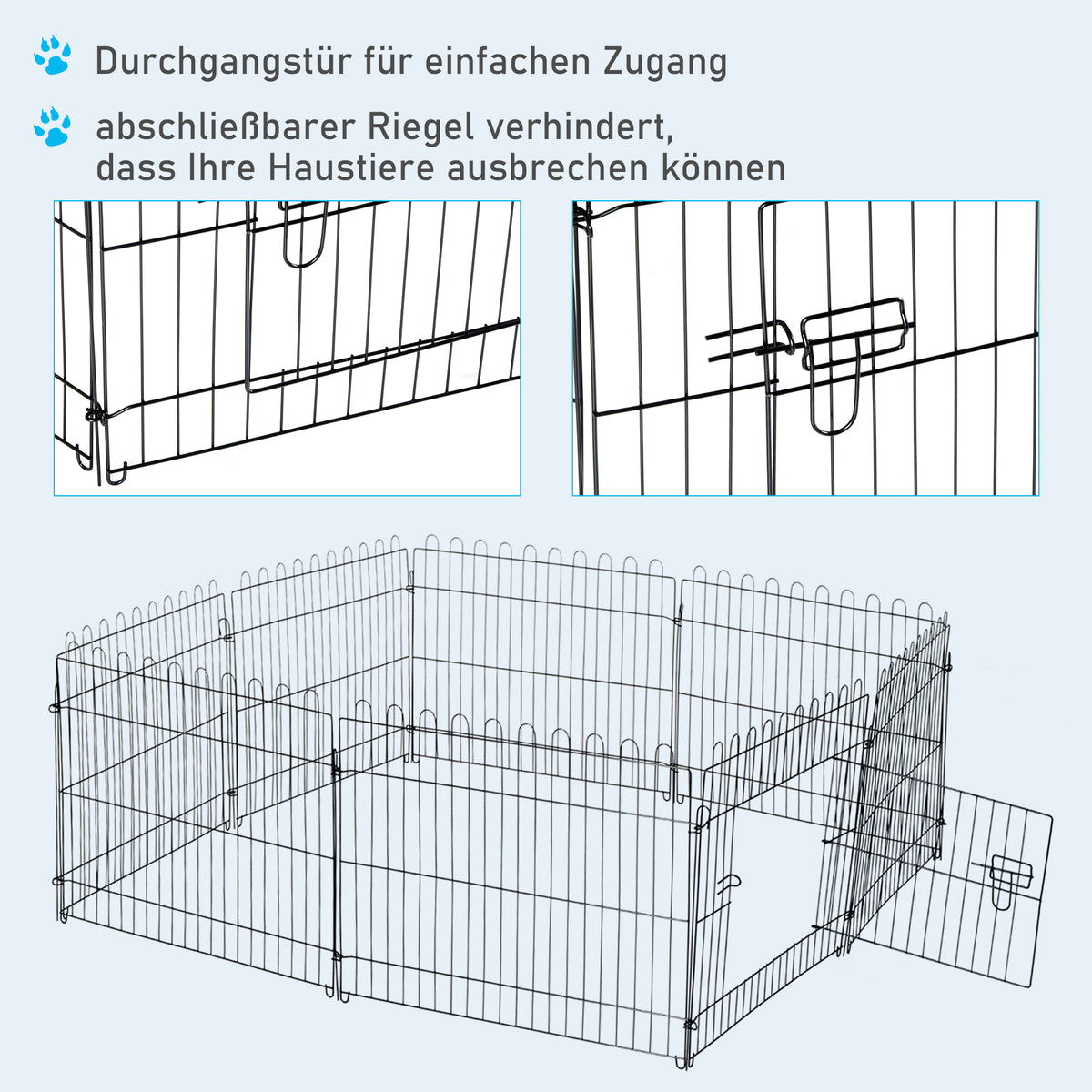 Puppy Playpen 8-Piece Puppy Enclosure with 8 Grid Panels, Door, Protective Tarp, Exercise Pen, 61cm High, Puppy (6)
