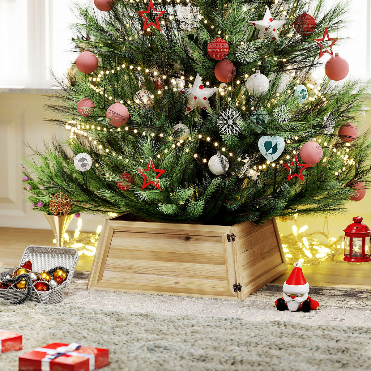 Christmas tree skirt 65 x 65 cm Christmas tree collar made of fir wood natural wood (2)