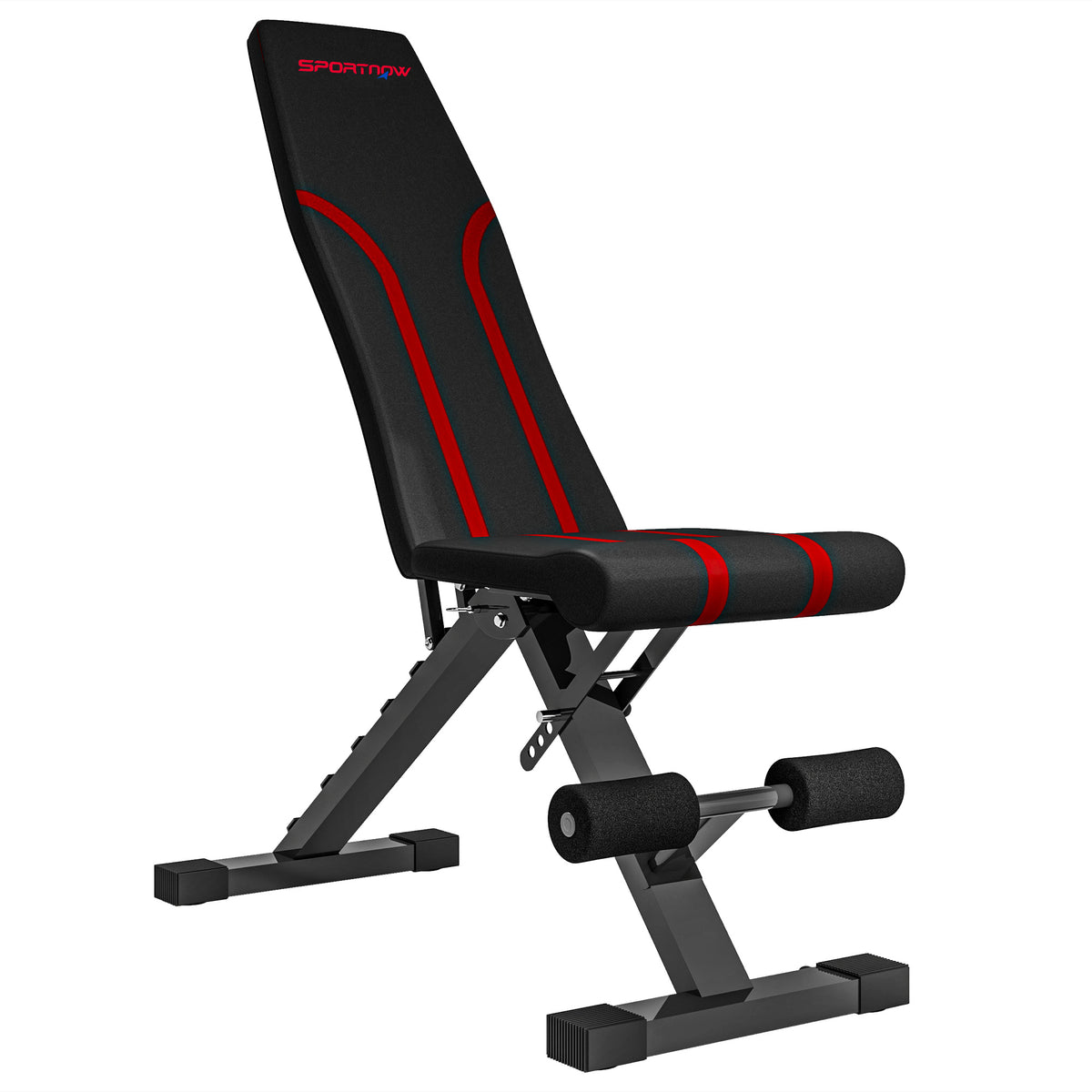 Foldable workout bench, 6-level backrest, 4-level seat, metal, padded, black