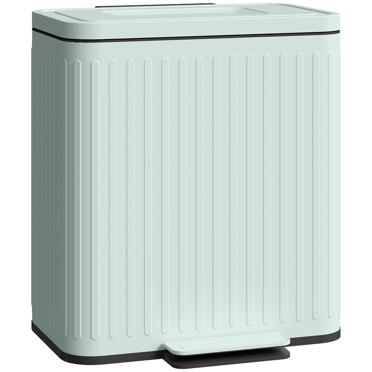 Kitchen trash can, 2 x 20 L compartments, efficient waste separation, foot pedal, plastic, metal, green