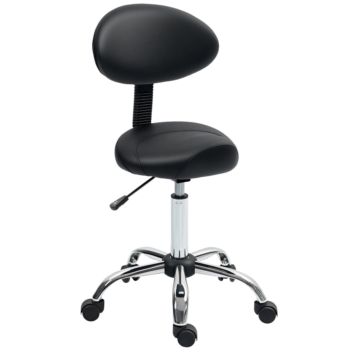 Height-adjustable rolling stool with backrest, swivel stool 83-98 cm, 360° rotatable work stool for office