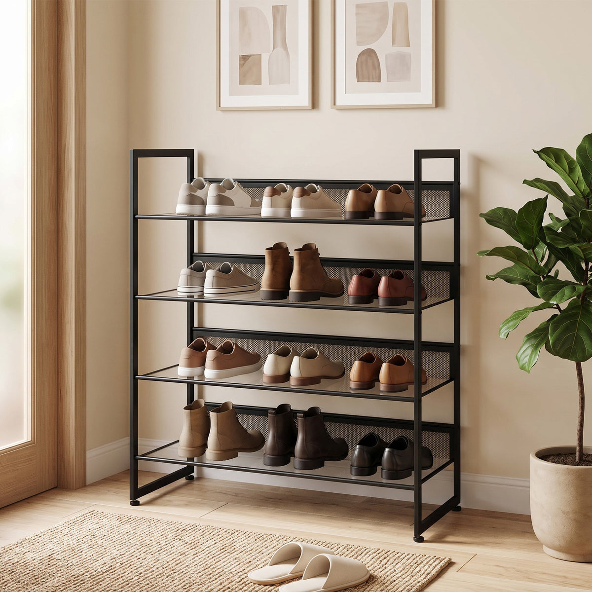 Shoe rack, shoe storage, shoe stand, 4 shelves, 72 cm x 30 cm x 82.7 cm, black (2)