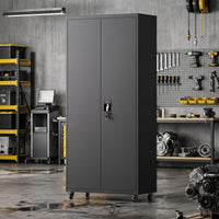 Filing cabinet, lockable metal cabinet with wheels, adjustable shelves, made of steel, 80 x 40 x 180 cm black (10)