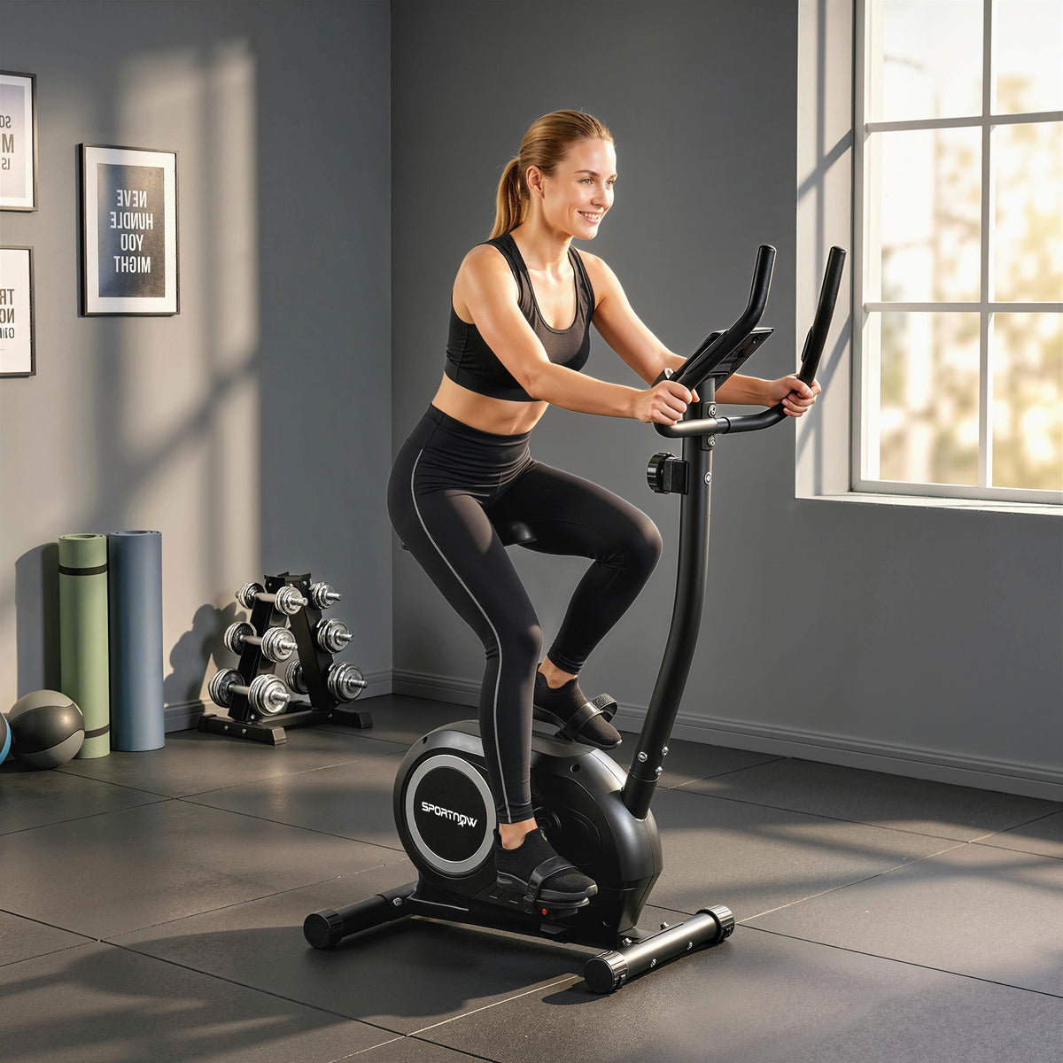 Height-Adjustable Exercise Bike with App, Magnetic Resistance, LCD Monitor, Pulse Sensors, and Phone Holder (2)