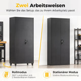 Filing cabinet, lockable metal cabinet with wheels, adjustable shelves, made of steel, 80 x 40 x 180 cm black (5)