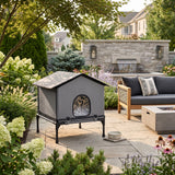 Foldable cat house, cat hut with cushion, elevated water-resistant cat cave 62 x 58.5 x 60 cm, grey (9)