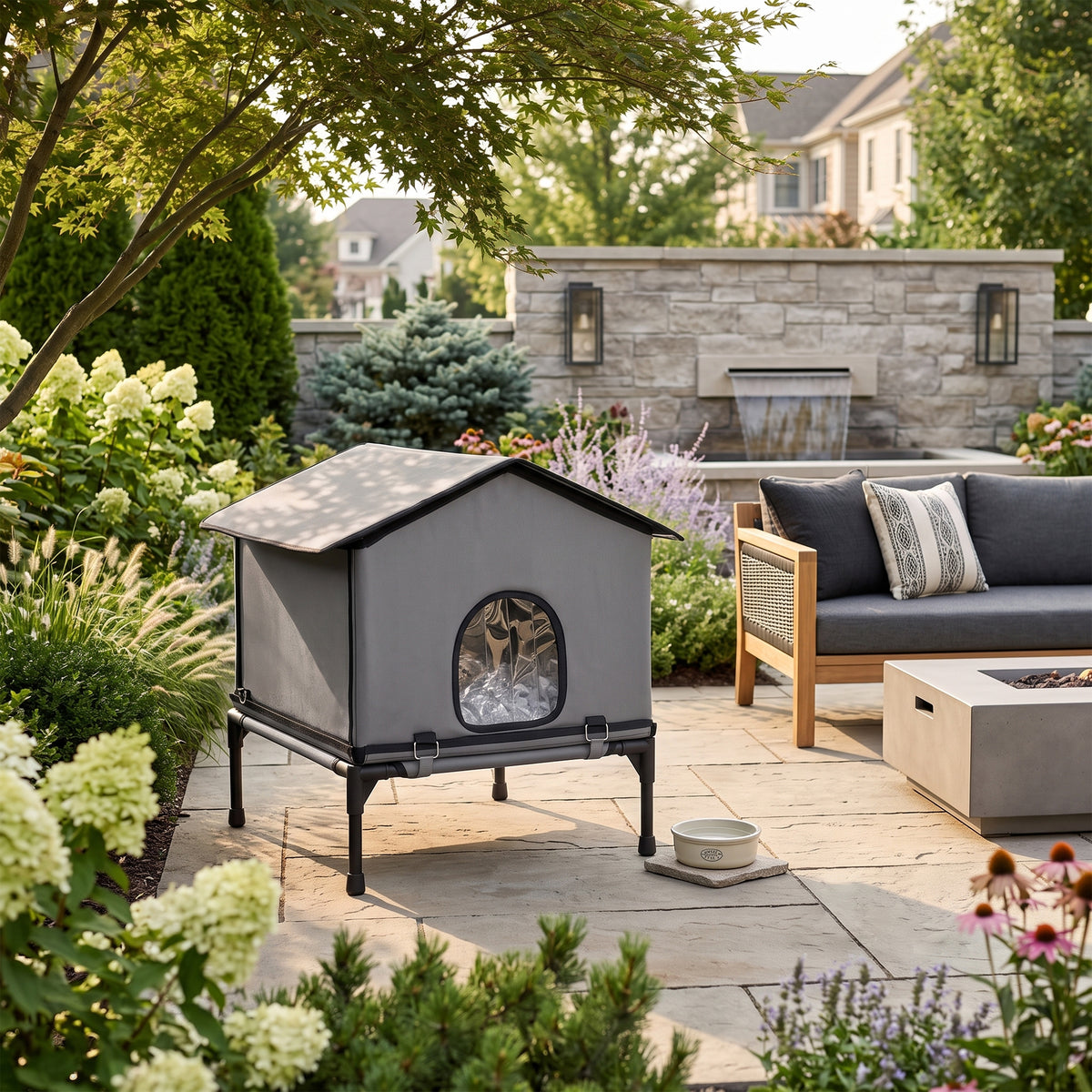 Foldable cat house, cat hut with cushion, elevated water-resistant cat cave 62 x 58.5 x 60 cm, grey (9)