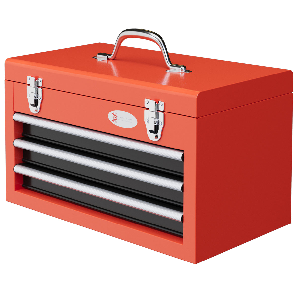Toolbox with 3 drawers, 1 compartment, sturdy steel latches, 45 x 24 x 27 cm, red