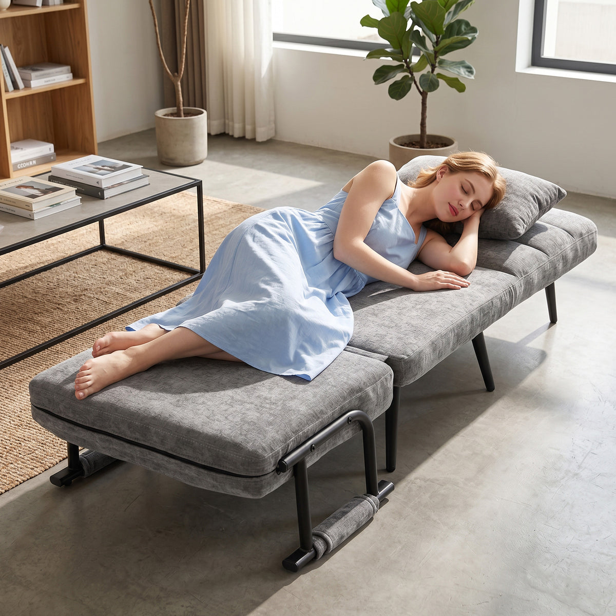 3-in-1 Foldable Sleeper Chair with Sleeping Function, 186 x 60 cm Sleeper Chair with 5-Level Adjustable Backrest (10)