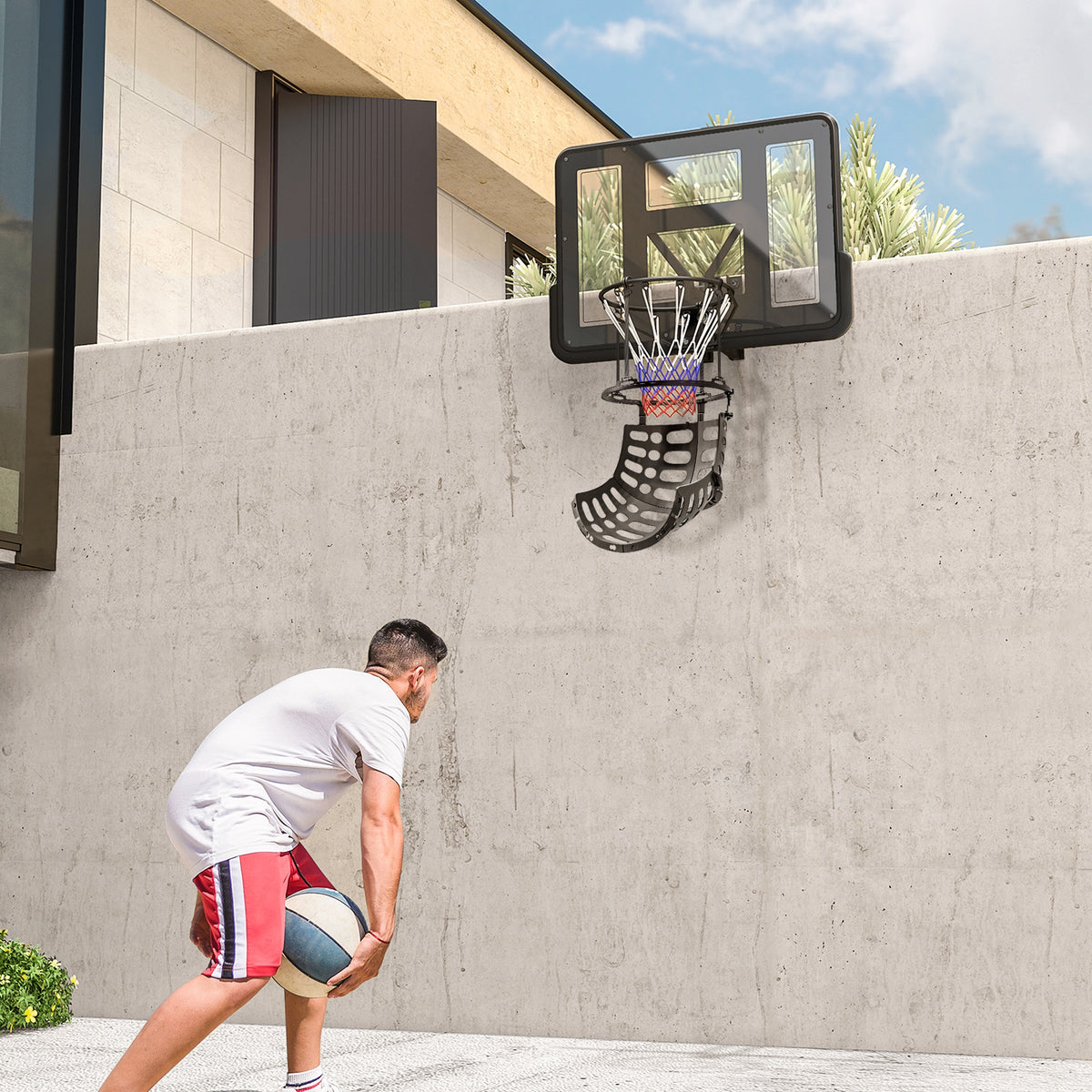 Basketball rebounder, height-adjustable, 360° rotatable, plastic, 35.6L x 35.6W x 75.5H cm, black (2)