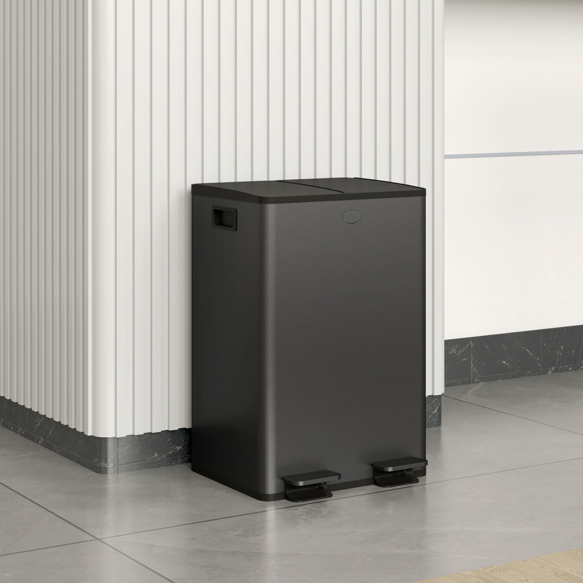2 x 28 L double waste bin, pedal-operated, easy to clean, stainless steel, plastic, black (2)