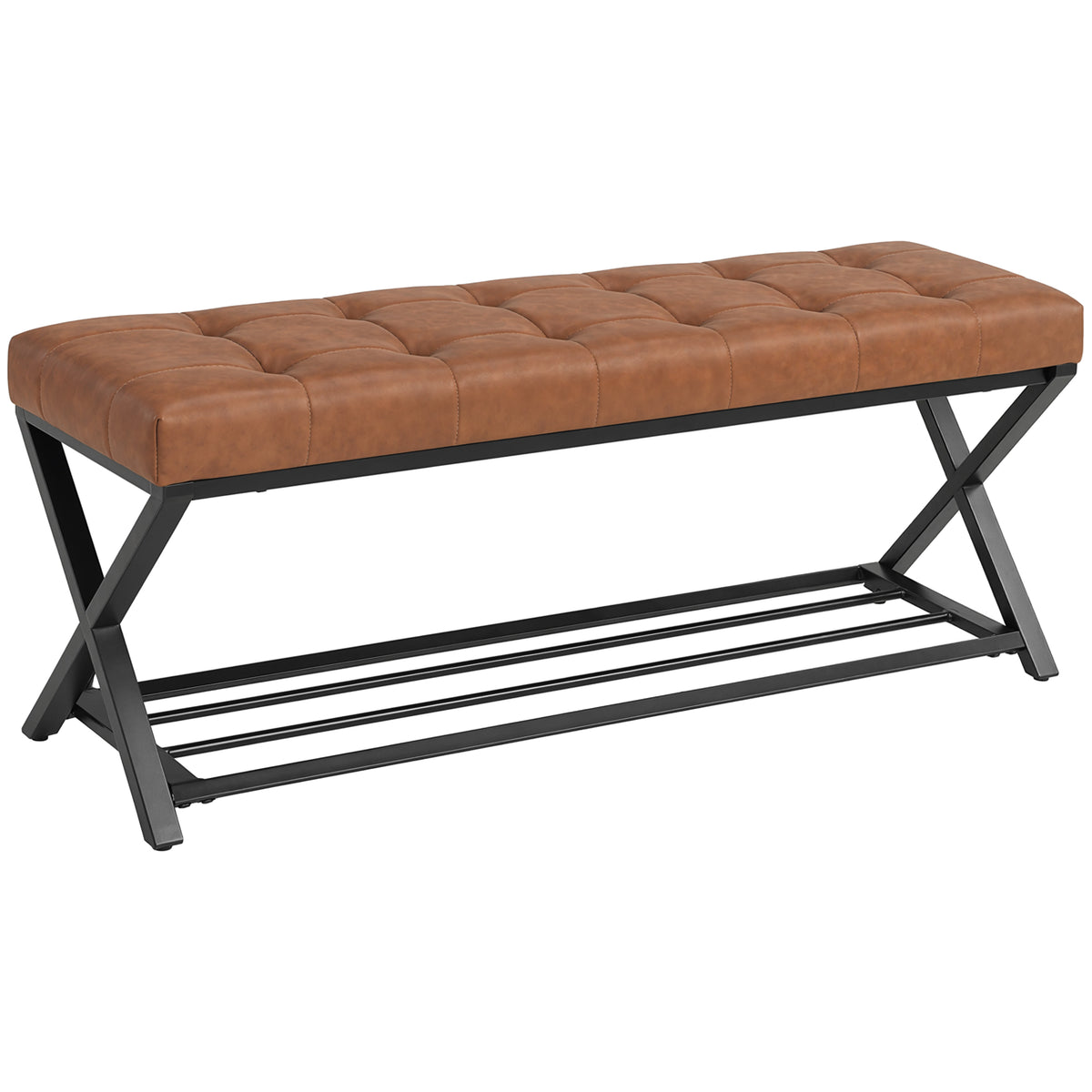 Shoe bench, entryway bench with faux leather cushion, holds up to 220 kg for hallway, entryway, 112 x 37 x 47 cm