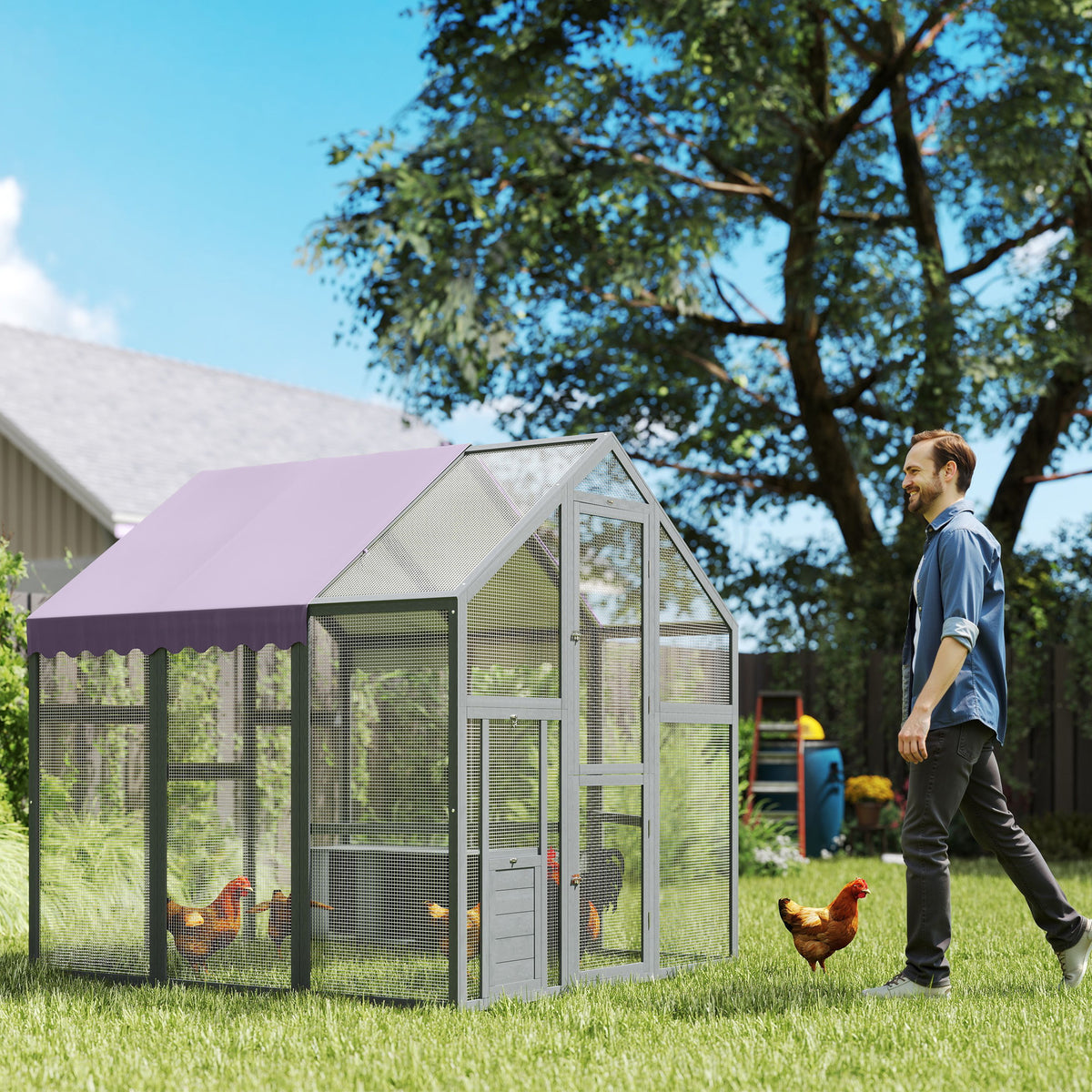Chicken run, chicken coop with waterproof roof, 2 nesting boxes, 2 roosting bars, for 6-8 chickens, approx. 1.7 (2)