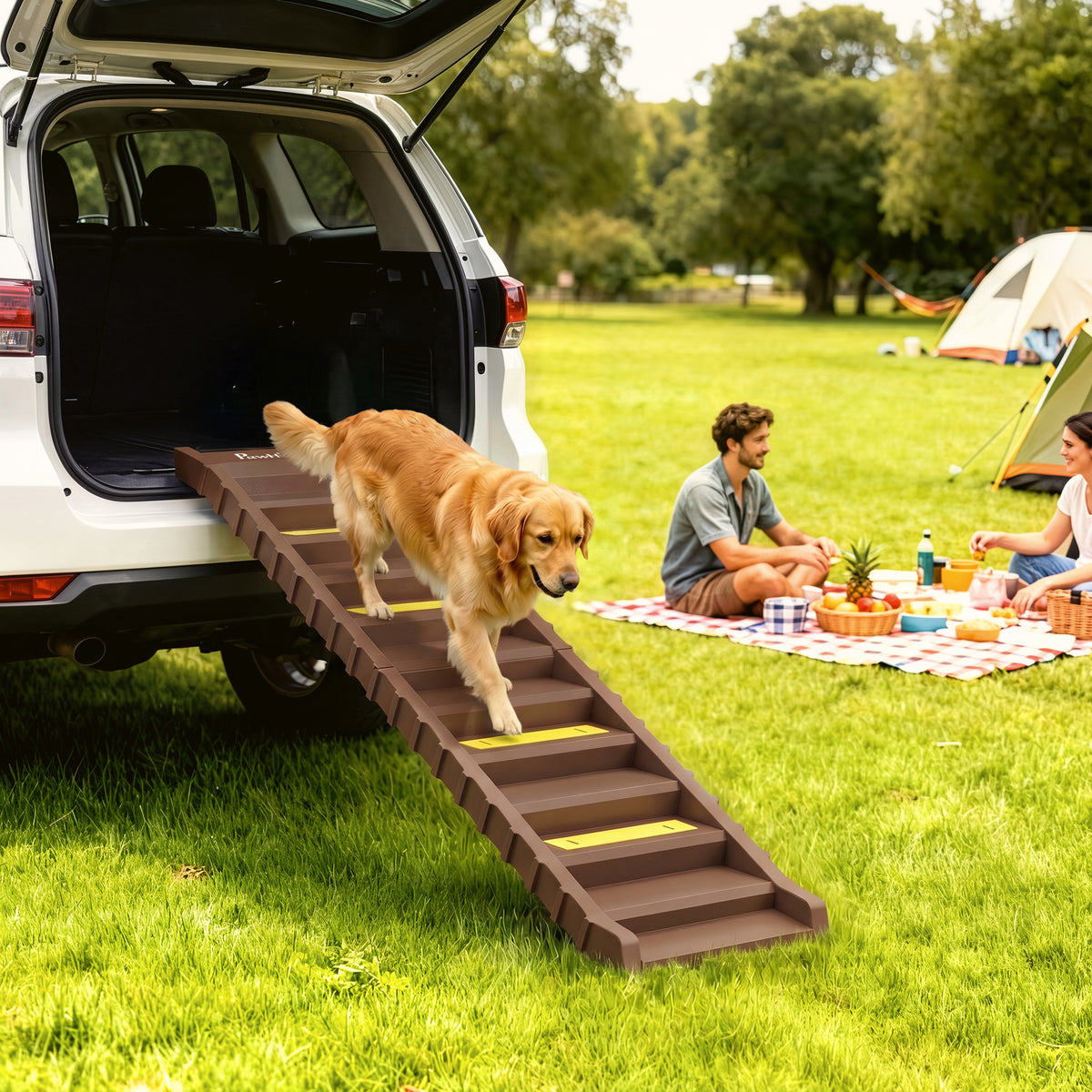 Foldable car dog ramp, 10-step dog stairs with non-slip surface, 154x40cm for medium-sized dogs up to 25kg (2)