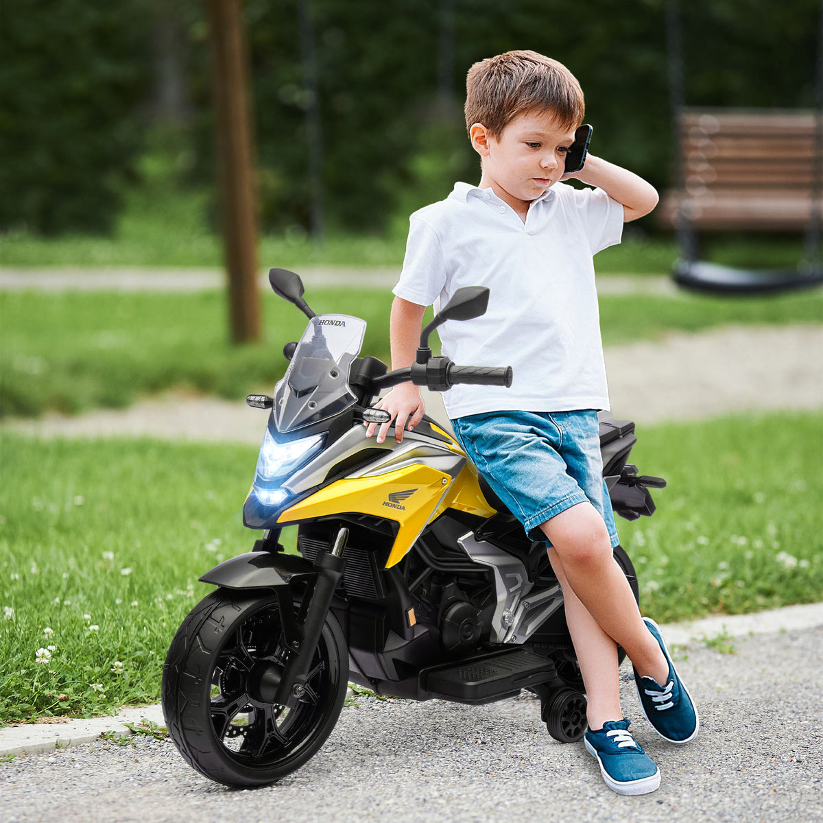 Electric children's motorcycle, Honda, 3 km/h, music & lights, 3-6 years, up to 30 kg, yellow (2)