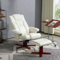 Recliner chair with footstool, faux leather, reclining backrest, up to 150 kg, cream white (10)