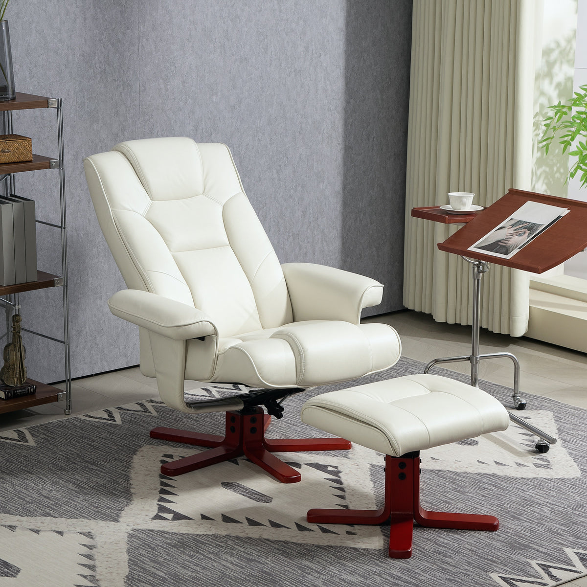 Recliner chair with footstool, faux leather, reclining backrest, up to 150 kg, cream white (10)