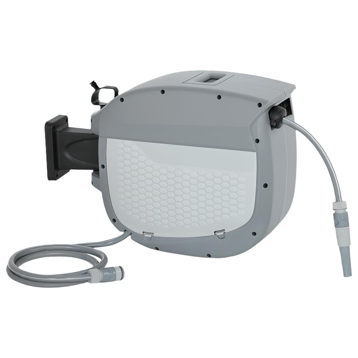 Hose reel with 30 m garden hose, 180° swiveling hose box with automatic retraction and self-locking mechanism