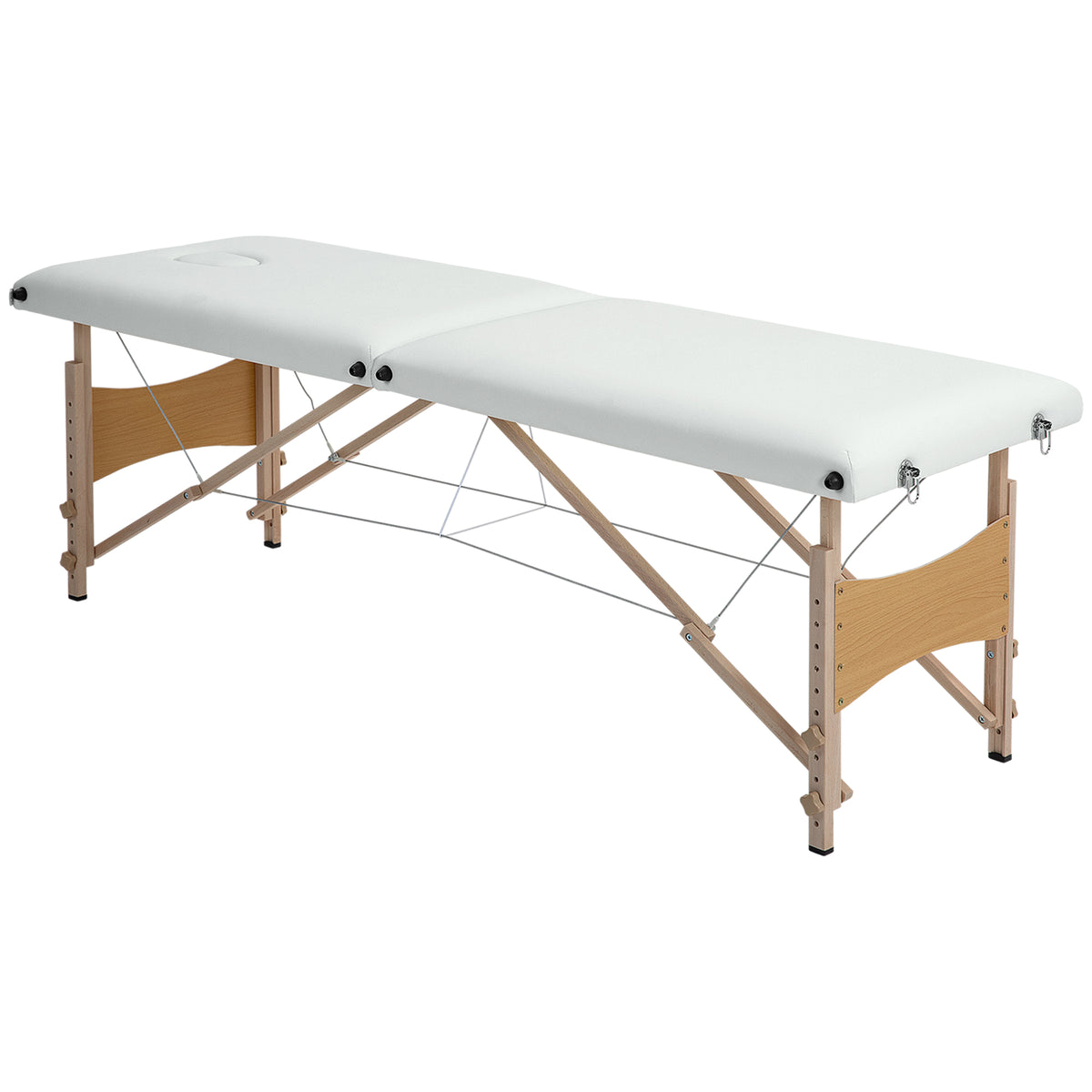 Portable massage table 2 zones foldable height-adjustable massage bed 60 cm wide with carrying case wooden legs