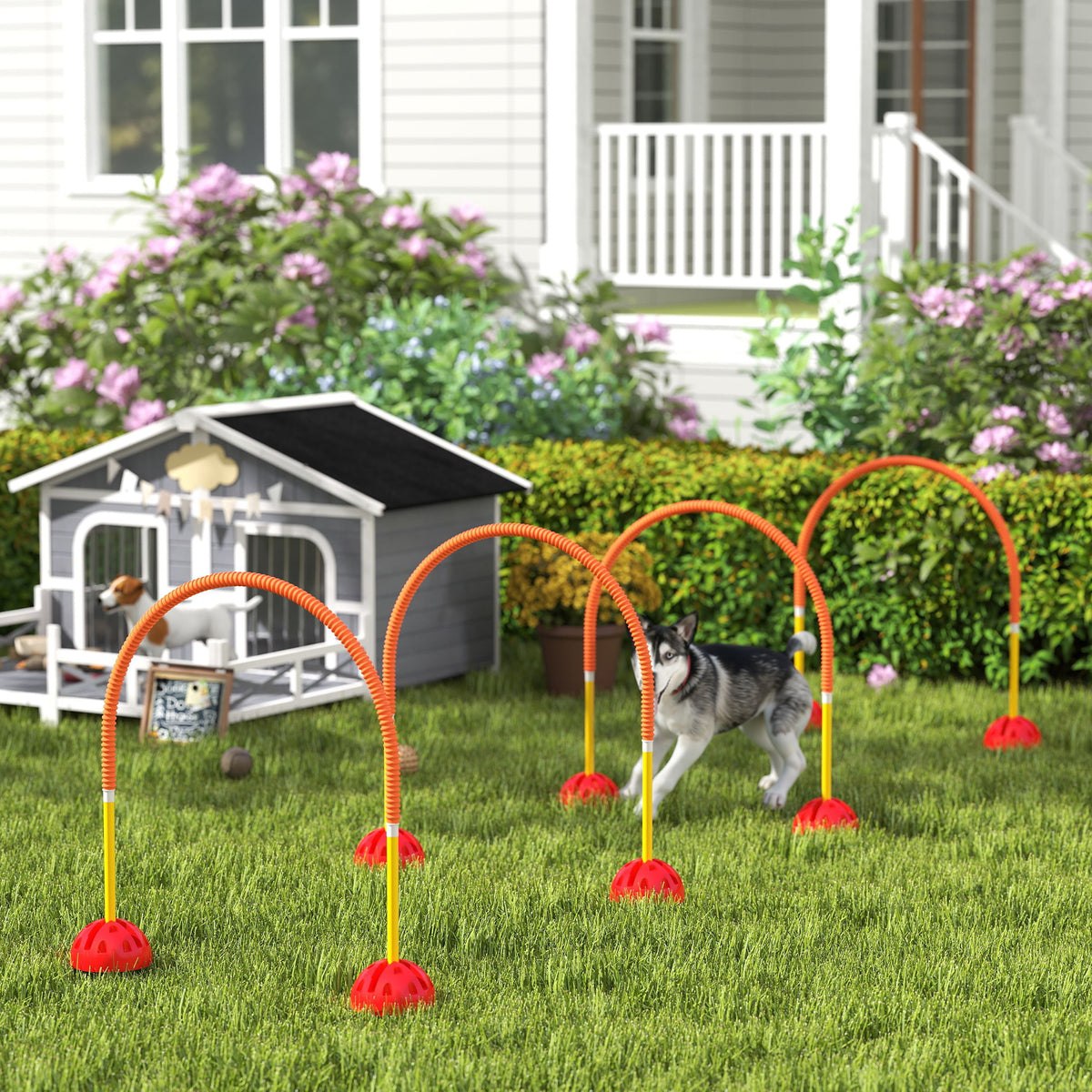 Dog agility equipment set with 4 adjustable hurdles, carrying bag, yellow and orange (2)