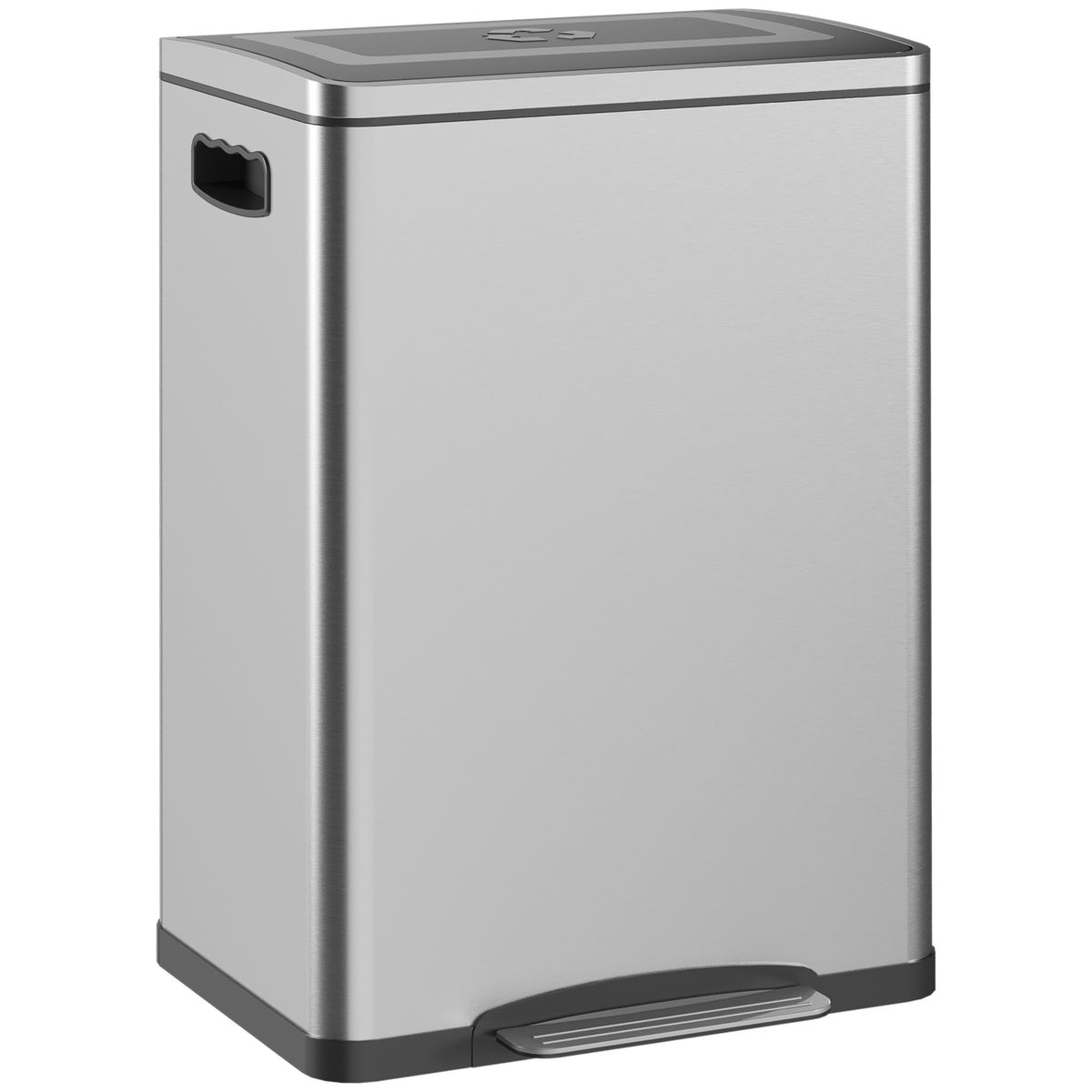 Trash can, waste bin with lid and foot pedal, stainless steel, 2x 20-liter compartments, silver