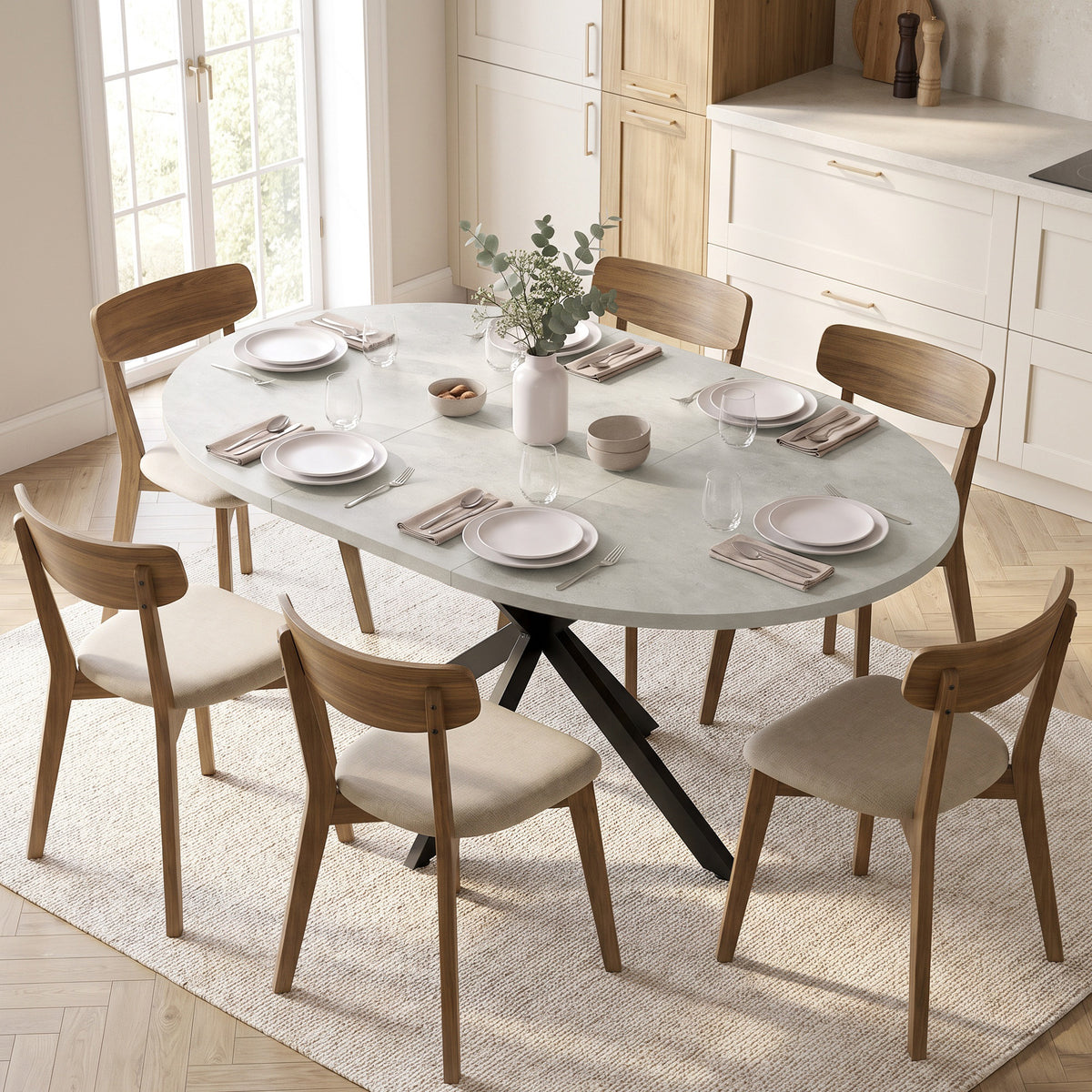Extendable dining table for 4–6 people, industrial-style kitchen table with spider leg, gray (2)