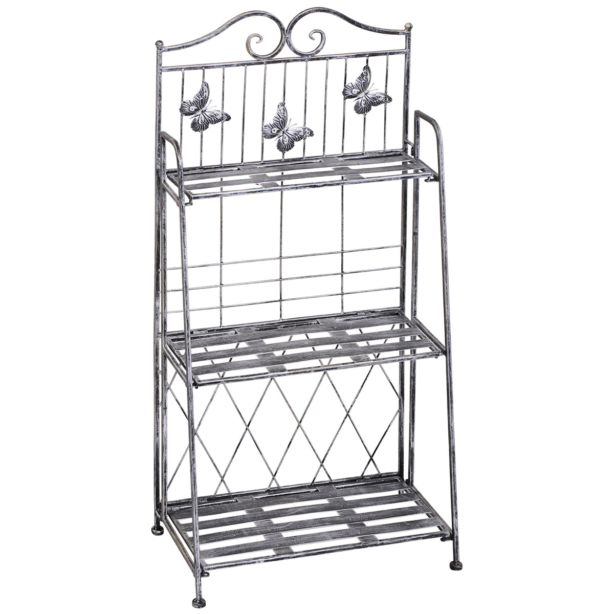 Plant shelf plant stand flower rack flower stand flower stairs garden shelf 3 tiers metal silver-gray 44 x 25 x