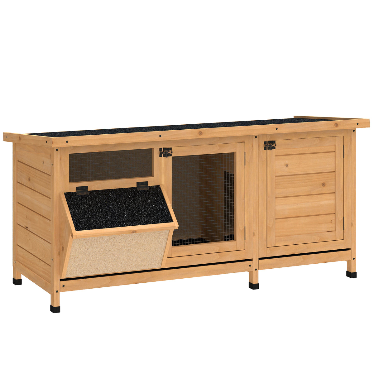 Rabbit Hutch Winterproof Wooden Rabbit Cage 112x50x54 cm Rabbit Cage with Bitumen Roof, 2 Doors, Metal Mesh