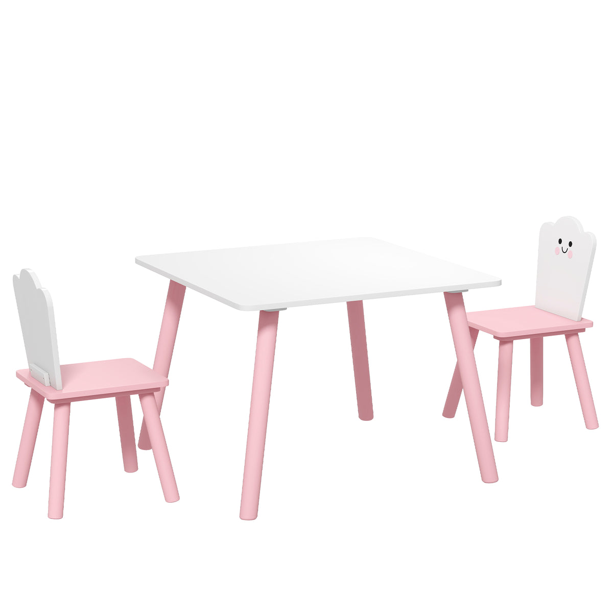 Kids' table and chair set, 3-piece, 1 table and 2 chairs, pink and white